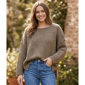 Free People Boxy Pullover Sweater MED Wool Angora Rabbit Hair Boho Chic Neutral